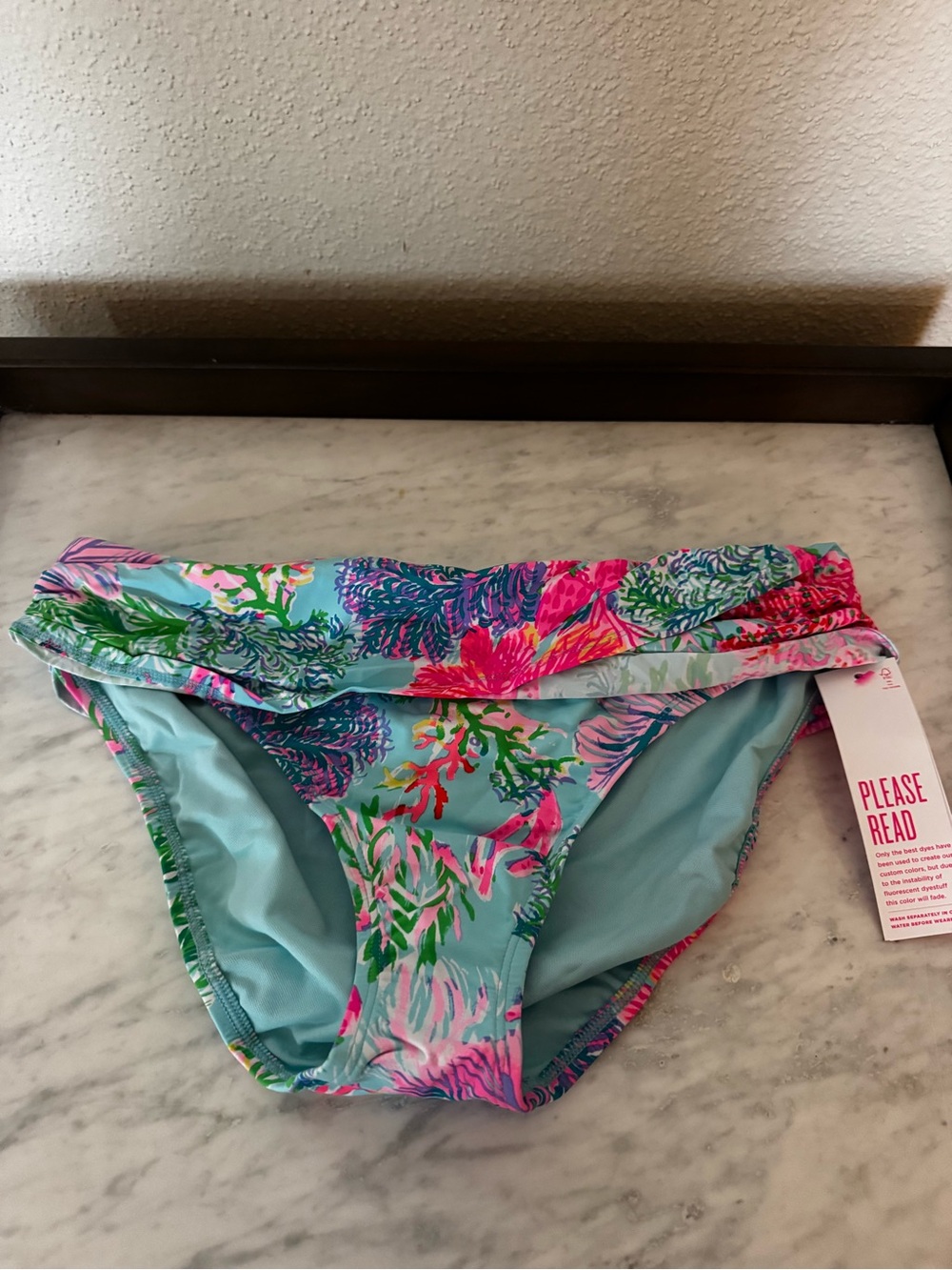 Lilly Pulitzer Size 10 Tropical Floral Bikini Bottoms in Aqua & Pink New Tags